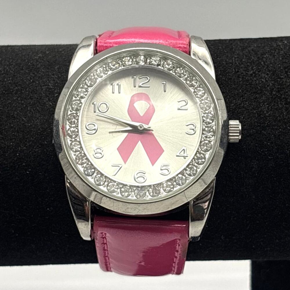 Silver & Pink Breast Cancer Awareness Watch